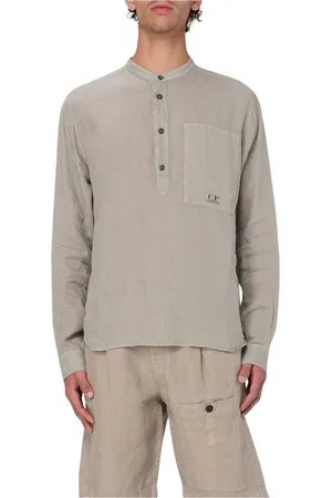 C.P. Company Homme, Chemises, Vert, Taille: M Chemise en lin vert à col mandarin