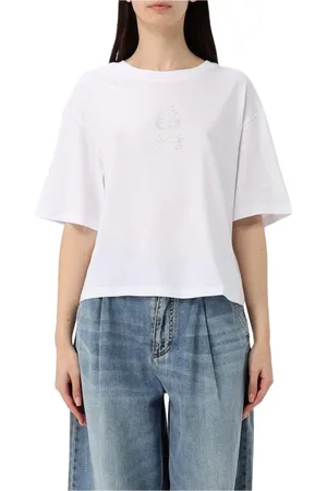 Armani Exchange Femme, Tops, Blanc, Taille: 42 FR Cristal Logo Tee-shirt Blanc