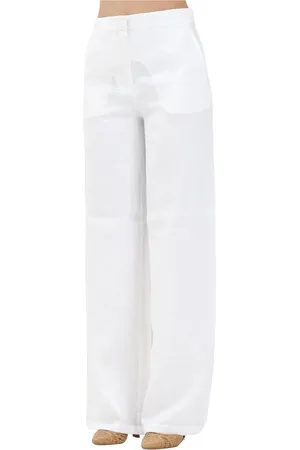 Max Mara Femme, Pantalons, Blanc, Taille: 38 FR Pantalon en Lin Jambe Droite