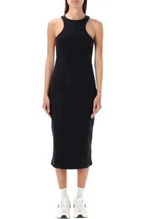 Nike Femme, Robes, Noir, Taille: 38 FR Robe Midi Sans Manches Côtelée