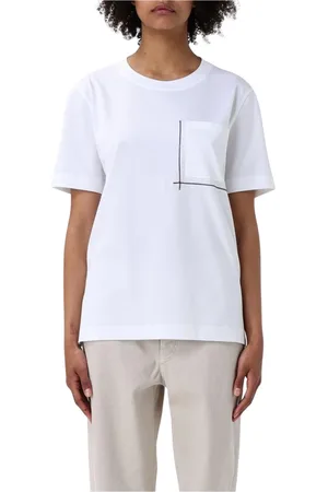 Brunello Cucinelli Femme, Tops, Blanc, Taille: 40 FR Minimalist Line Graphic T-shirt