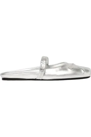 Marni Femme, Chaussures, Gris, Taille: 36 EU Ballerines plates en cuir métallique argenté