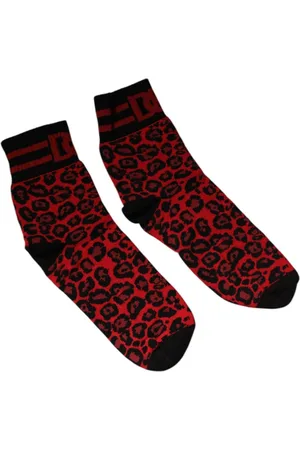Dolce & Gabbana Homme, Sous-vêtements, Rouge, Taille: M Chaussettes Mi-Mollet à Imprimé Léopard Rouge