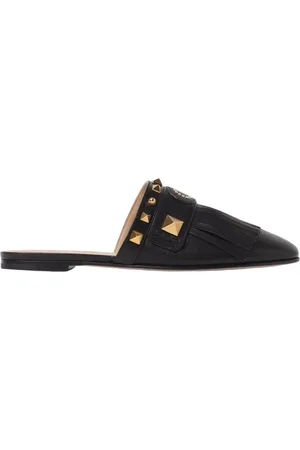 VALENTINO GARAVANI Femme, Chaussures, Noir, Taille: 37 1/2 EU Mules en Cuir Noir à Franges
