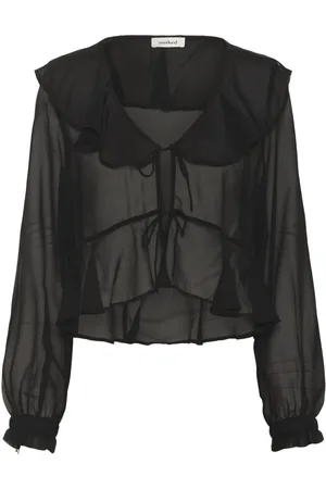 Soaked in Luxury Femme, Blouses et Chemises, Noir, Taille: 38 FR Élégante Blouse Noire avec Détails à Volants