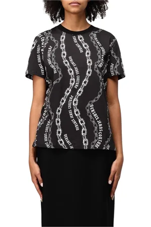 VERSACE Femme, Tops, Noir, Taille: 40 FR T-shirt à imprimé chaîne Style décontracté