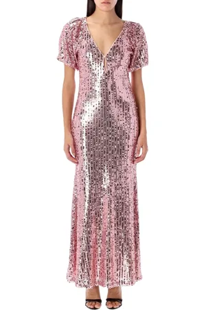 ROTATE Femme, Robes, Gris, Taille: 38 FR Robe Longue à Paillettes Argent