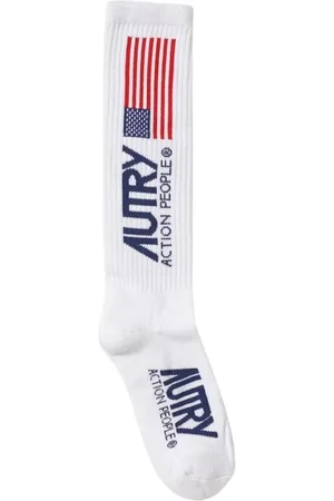 Autry Homme, Sous-vêtements, Blanc, Taille: L Chaussettes Homme en Coton avec Logo Jacquard