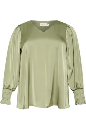 Kaffe Femme, Blouses et Chemises, Vert, Taille: 50 FR Élégante blouse à col en V et poignets smock