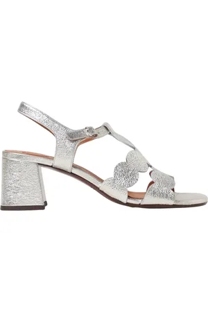 Chie Mihara Femme, Chaussures, Gris, Taille: 38 1/2 EU Sandales Argentées à Talons Festonnés