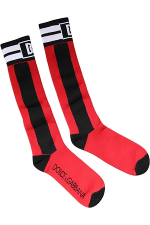 Dolce & Gabbana Femme, Sous-vêtements, Rouge, Taille: ONE Size Chaussettes Rouges en Coton Stretch Imprimé