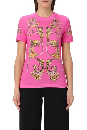 VERSACE Femme, Tops, Rose, Taille: 38 FR Tee-shirt Imprimé Baroque Élégant Noir Femme