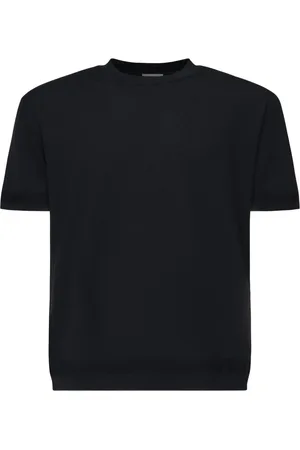 Moncler Homme, Tops, Bleu, Taille: M Pull en Soie et Coton Bleu Col Rond