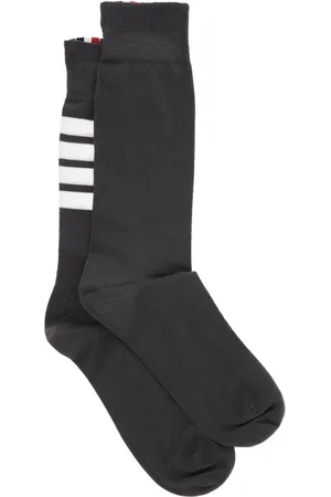 Thom Browne Femme, Sous-vêtements, Gris, Taille: ONE Size Chaussettes Courtes en Coton Foncé à Rayures Blanches