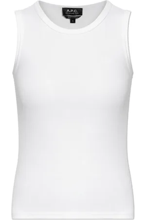 A.P.C. Femme, Tops, Blanc, Taille: 38 FR Haut côtelé avec logo brodé