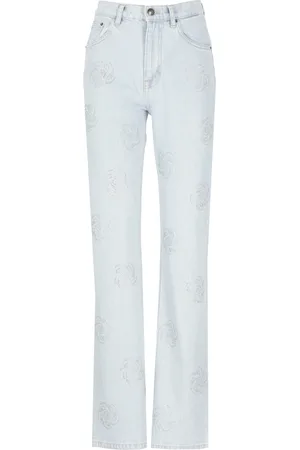 ROTATE Femme, Jeans, Bleu, Taille: W27 Jean en Coton Bleu Clair avec Détails Strass