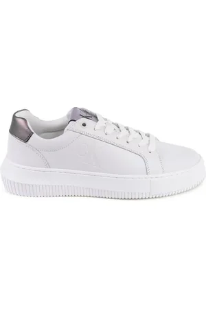 Calvin Klein Femme, Chaussures, Blanc, Taille: 40 EU Baskets en Cuir Blanc Design Minimaliste