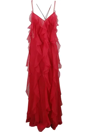 Alberta Ferretti Femme, Robes, Rouge, Taille: 38 FR Robe en mousseline de soie à volants