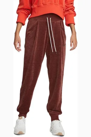 Nike Femme, Pantalons, Brun, Taille: 42 FR Joggers Velours Marron Élégant Style Moderne