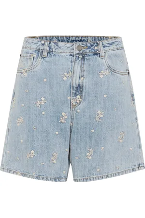 Kaffe Femme, Shorts, Bleu, Taille: 42 FR Shorts en Denim avec Détails Brodés