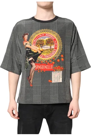 Dolce & Gabbana Homme, Tops, Gris, Taille: S T-shirt en Soie à Imprimé Graphique