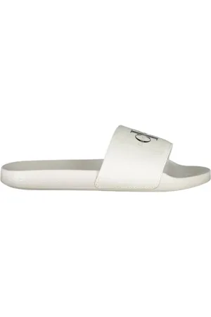 Calvin Klein Femme, Chaussures, Blanc, Taille: 38 EU Chic Logo-Print Tongs
