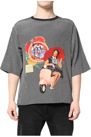 Dolce & Gabbana Homme, Tops, Multicolore, Taille: L T-shirt en Soie à Imprimé Graphique