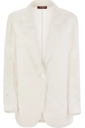 Max Mara Femme, Vestes, Blanc, Taille: 36 FR Veste Blanche Oversize en Lin avec Broderie Sangallo