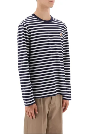 Maison Kitsuné Homme, Tops, Multicolore, Taille: 2XL T-shirt Rayé Tête de Renard