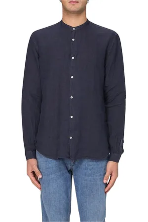 BROOKSFIELD Homme, Chemises, Bleu, Taille: 3XL Chemise en Lin Bleu Col Mandarin