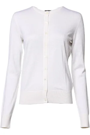 Dolce & Gabbana Femme, Pulls, Blanc, Taille: 38 FR Cardigan de Luxe en Cachemire à Col Rond
