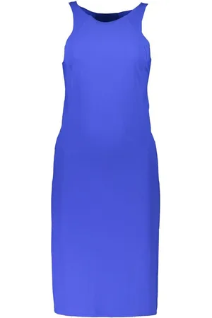 Patrizia Pepe Femme, Robes, Bleu, Taille: 42 FR Robe Bleue Élégante avec Encolure Ronde et Détail Logo