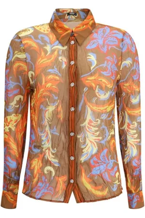 VERSACE Femme, Blouses et Chemises, Multicolore, Taille: 40 FR Chemise en Crêpe de Soie à Motif Exotique