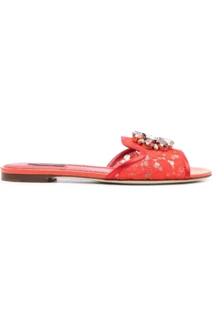 Dolce & Gabbana Femme, Chaussures, Rouge, Taille: 38 1/2 EU Mules en dentelle ornées de cristaux