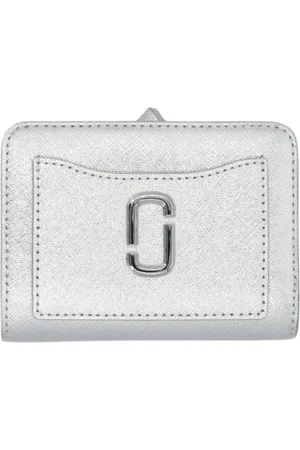Marc Jacobs Femme, Accessoires, Gris, Taille: ONE Size Portefeuille Compact en Cuir Métallique