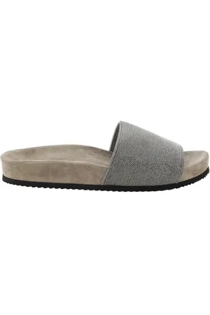 Brunello Cucinelli Femme, Chaussures, Gris, Taille: 40 EU Sandales Plates Iconiques avec Bijoux