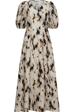 Co`Couture Femme, Robes, Blanc, Taille: 44 FR Élégante Robe Plissée avec Imprimé Abstrait