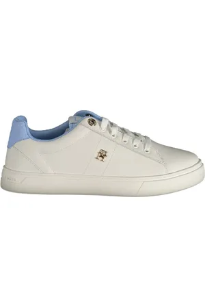 Tommy Hilfiger Femme, Chaussures, Blanc, Taille: 37 EU Baskets en Polyester Bleu avec Détails Contrastés