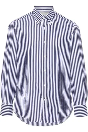 Brunello Cucinelli Homme, Chemises, Bleu, Taille: M Chemise à Rayures Bleu Marine