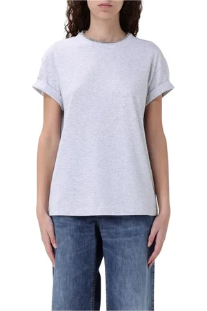 Brunello Cucinelli Femme, Tops, Gris, Taille: 36 FR Tee-shirt Gris Col Rond Style Élégant