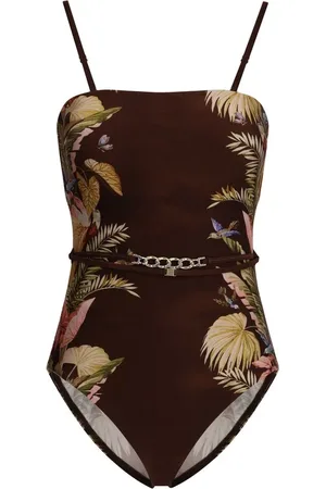 ZIMMERMANN Femme, Maillots de bain, Brun, Taille: 40 FR Maillot de Bain Bandeau Floral avec Ceinture Chaîne