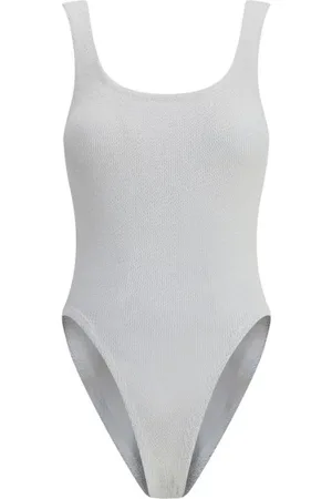 Hunza G Femme, Maillots de bain, Blanc, Taille: ONE Size Maillot de Bain avec Encolure Carrée et Motif Monochrome