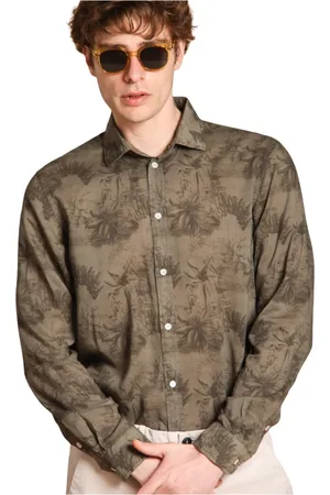 Masons Homme, Chemises, Vert, Taille: S Chemise Homme à Manches Longues Torino avec Imprimé Anglais