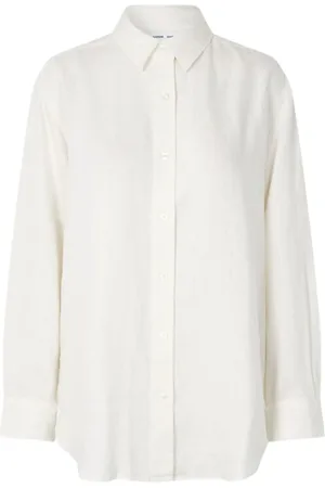 Samsøe Samsøe Femme, Blouses et Chemises, Blanc, Taille: 42 FR Chemisier en lin à manches longues