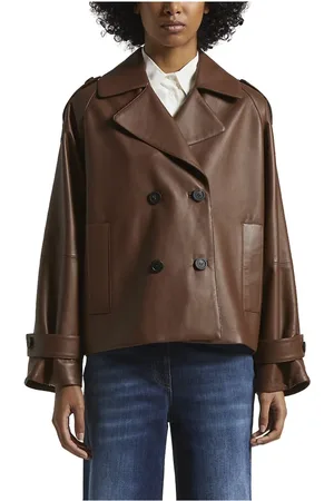 PESERICO SIGN Femme, Vestes, Brun, Taille: 36 FR Véritable trench-coat court en cuir