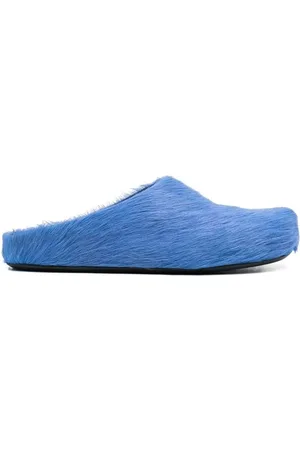 Marni Homme, Chaussures, Bleu, Taille: 45 EU Chaussures Plates en Cuir Bleu avec Fourrure