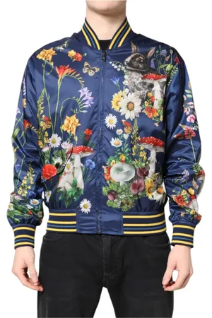 Dolce & Gabbana Homme, Vestes, Multicolore, Taille: M Bomber Floral Bleu avec Fermeture Éclair