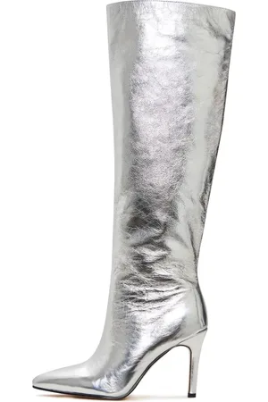 CESARE GASPARI Femme, Chaussures, Gris, Taille: 36 EU Élégantes bottes hautes en métal argenté - Chaussures à talon haut tendance - Argent