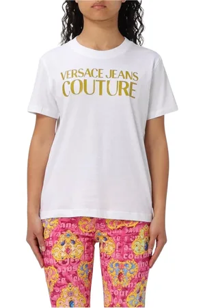 VERSACE Femme, Tops, Blanc, Taille: 38 FR T-shirt Classique avec Logo pour Femmes