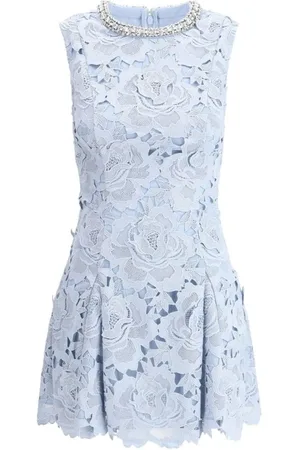 Self-Portrait Femme, Robes, Bleu, Taille: 38 FR Robe Mini Trapèze en Dentelle Florale